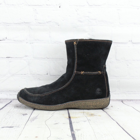 Timberland Shoes - Timberland Zip Black Suede Lined Ankle Boots 9.5